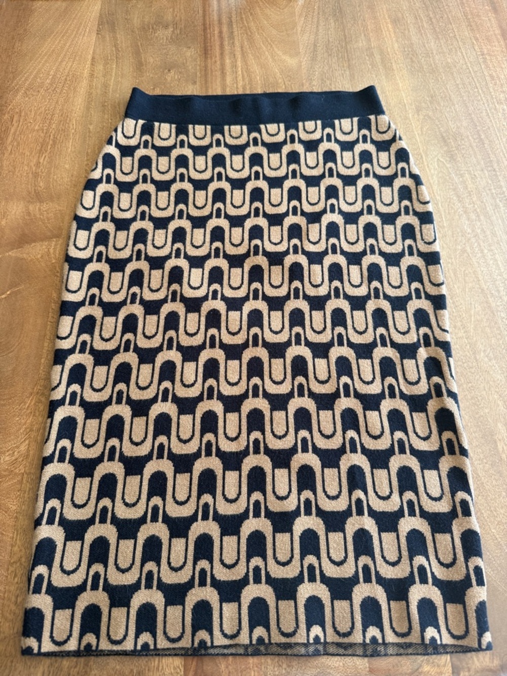 Maeve by Anthropologie Black and Tan Geometric Knit Pencil Skirt